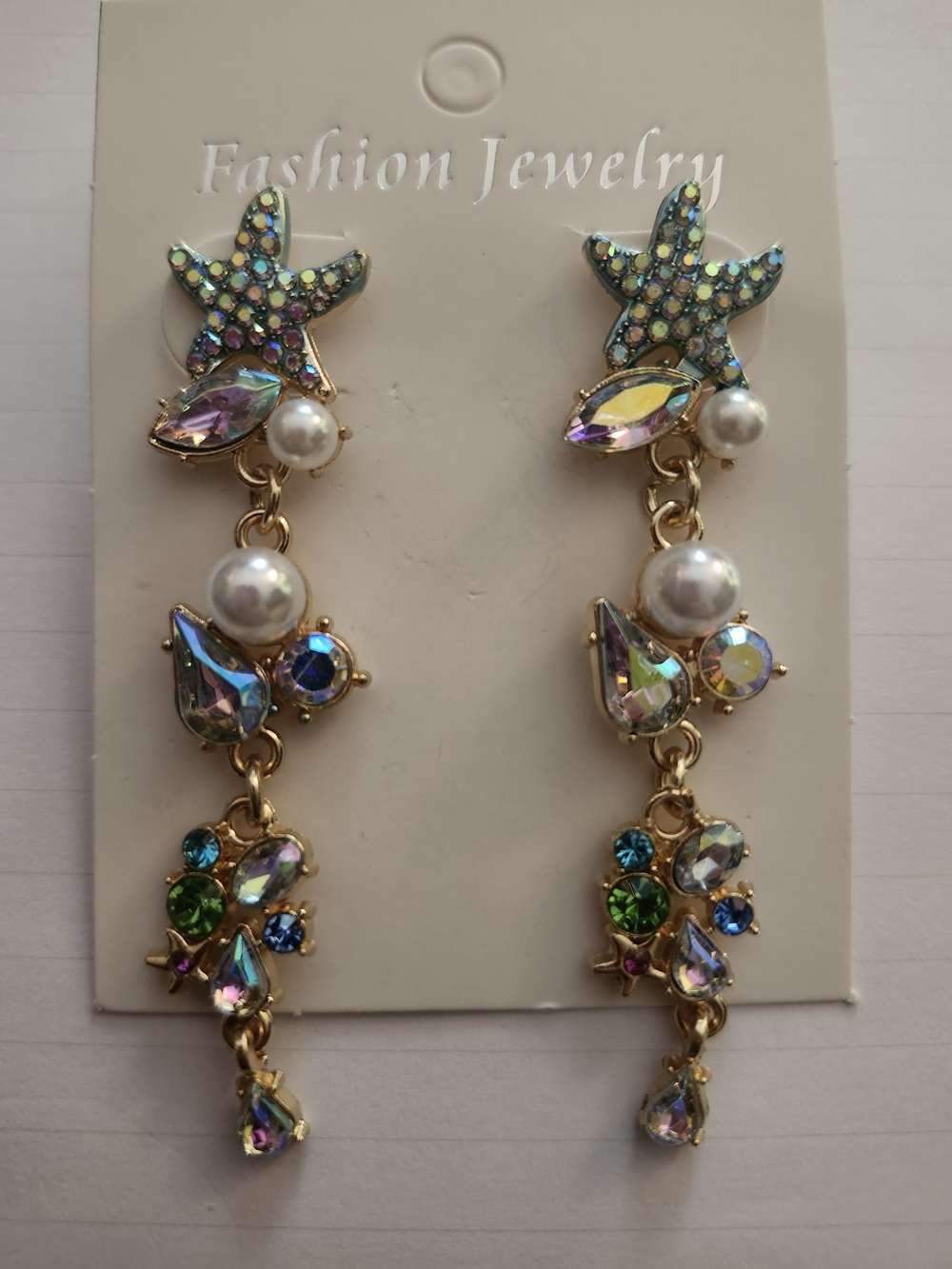 Starfish NEW Crystal Drop Earrings in Multi-Color with Gold Tone